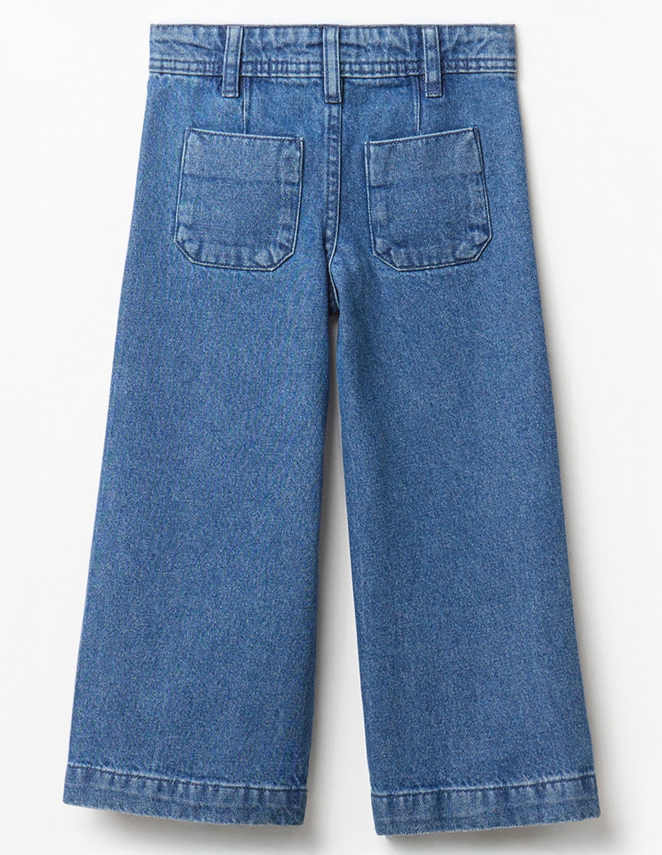 Jeans wide leg lavado medio para niña 2